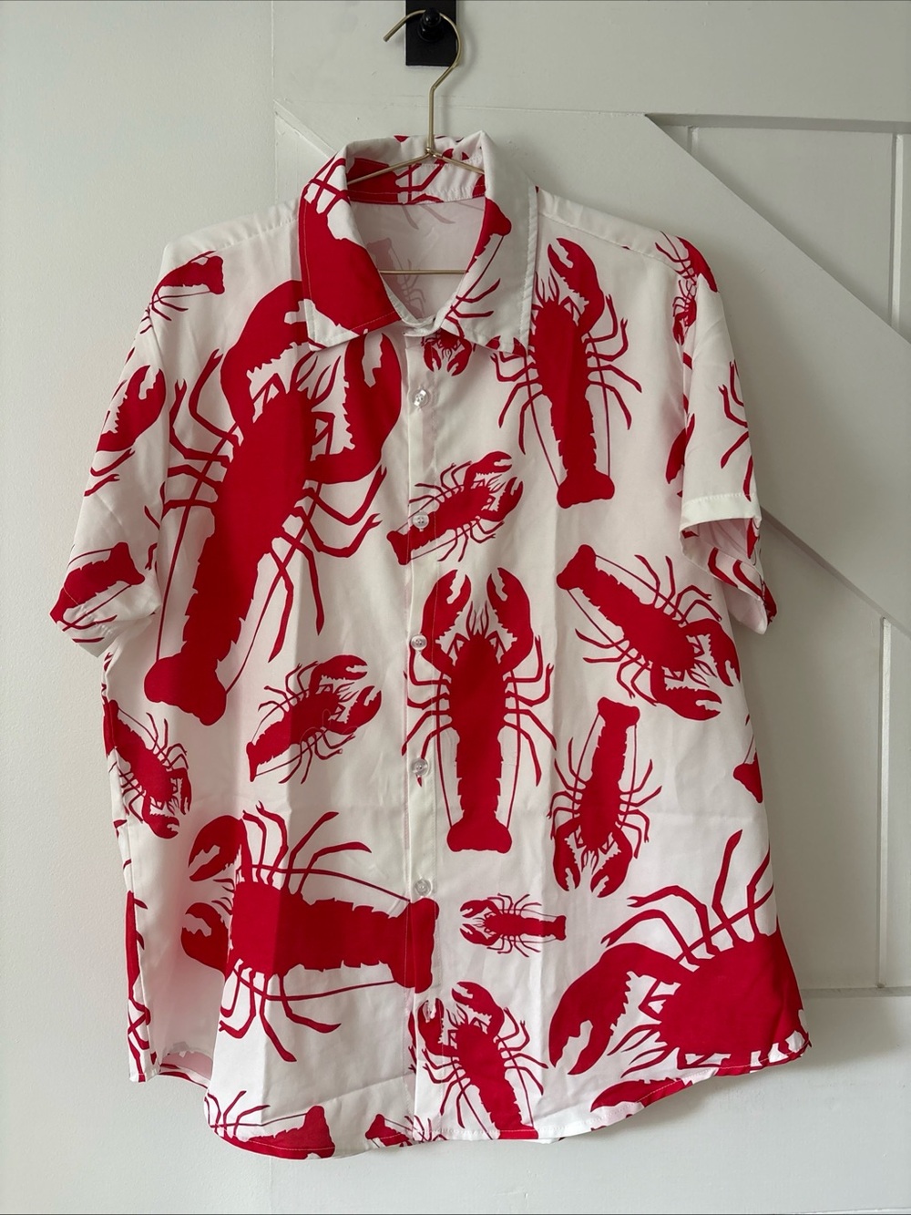Lobster Print Men’s Short Sleeve Hawaiian Shirt Size Large Button Up Vacation
